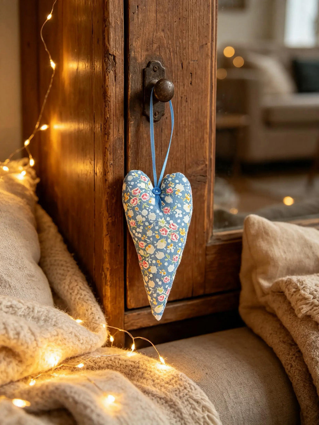 Blue Floral Lavender Scented Thin Heart