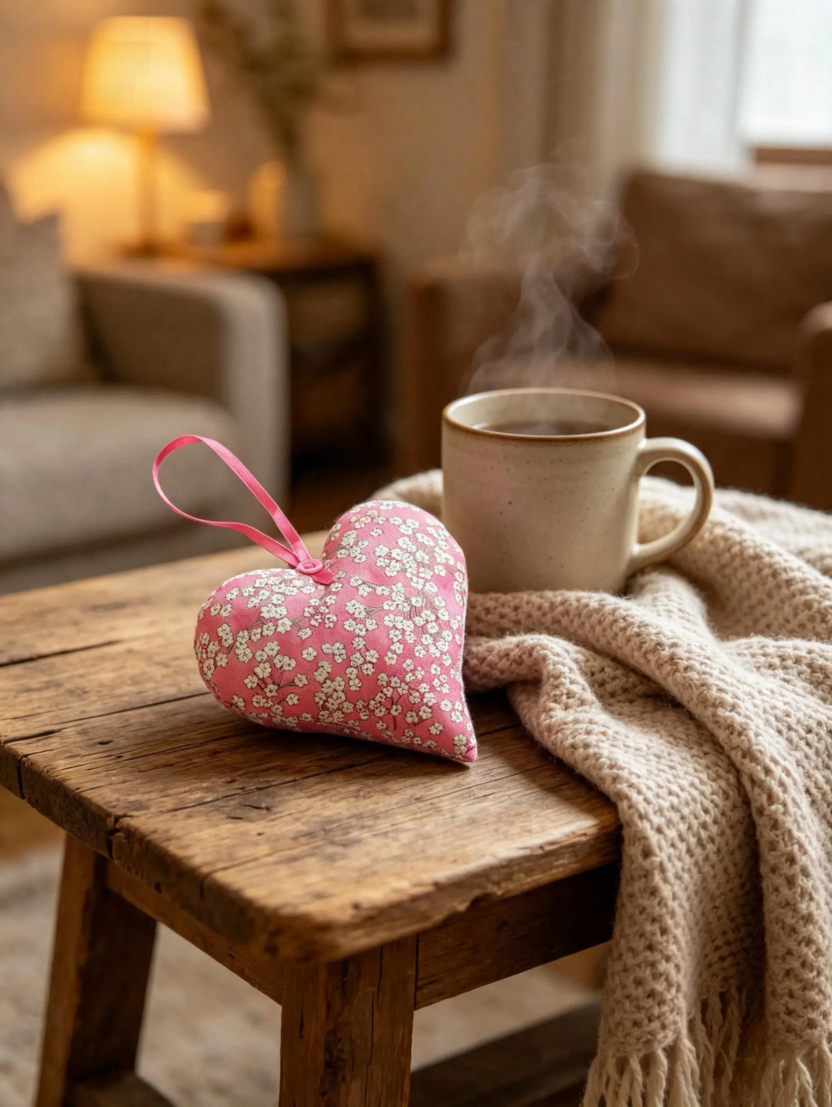 White Flowers Pink Scented Heart