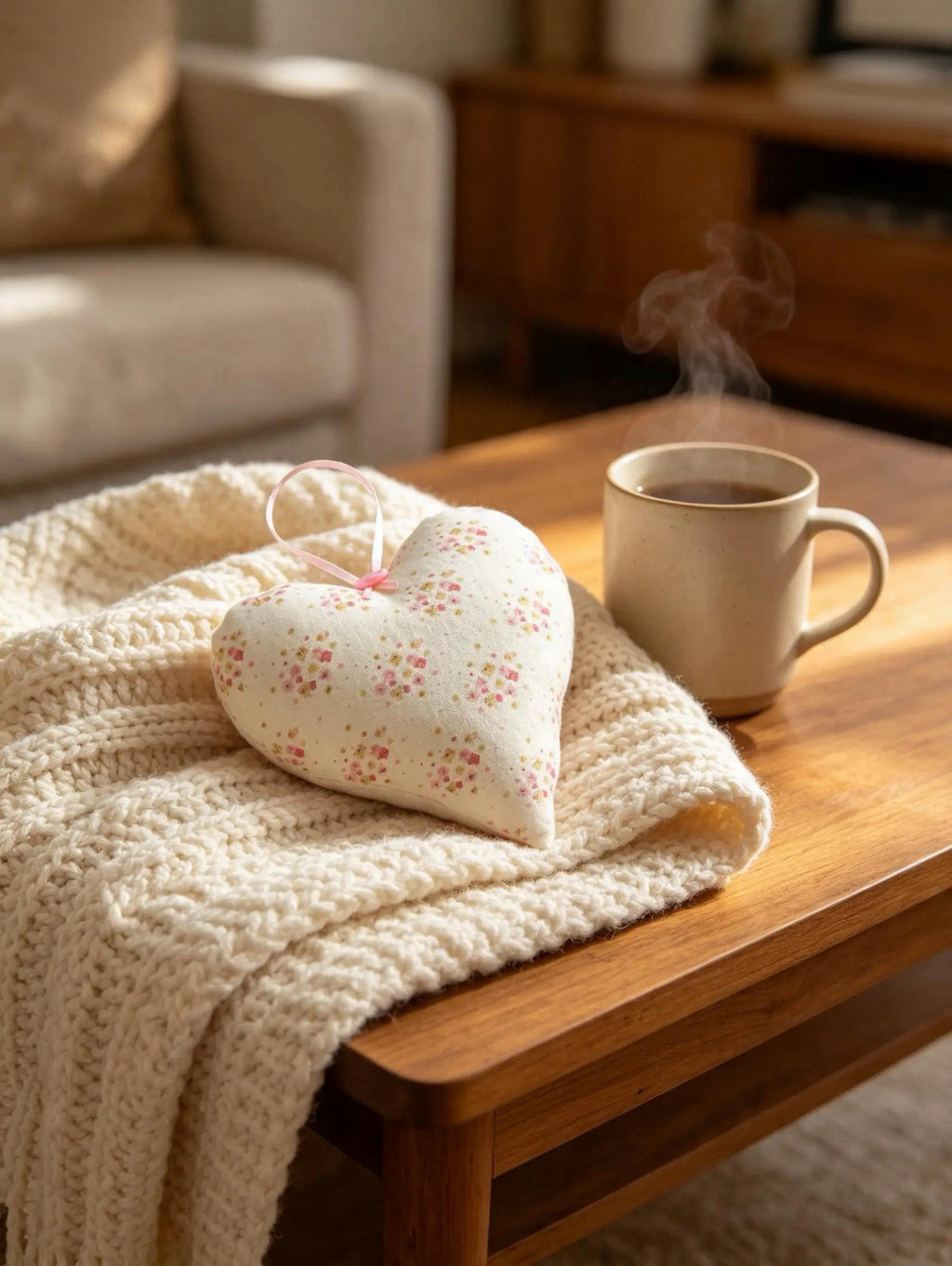 Cream Floral Lavender Scented Heart
