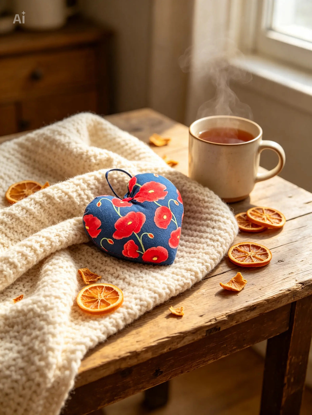 Poppy Print Lavender Scented Heart