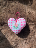 Pink gingham cross stitch heart